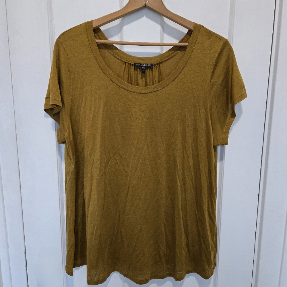 Eileen Fisher Silk Cotton Jersey Tee Mustard Yellow Minimalist Plus Size 1X